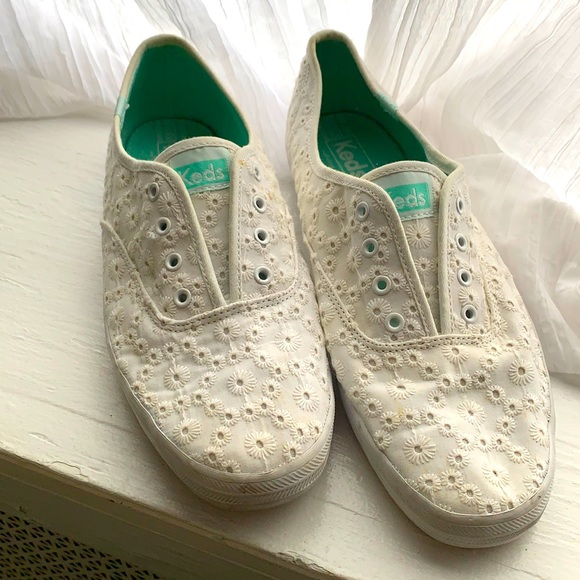 White eyelet slipping Keds